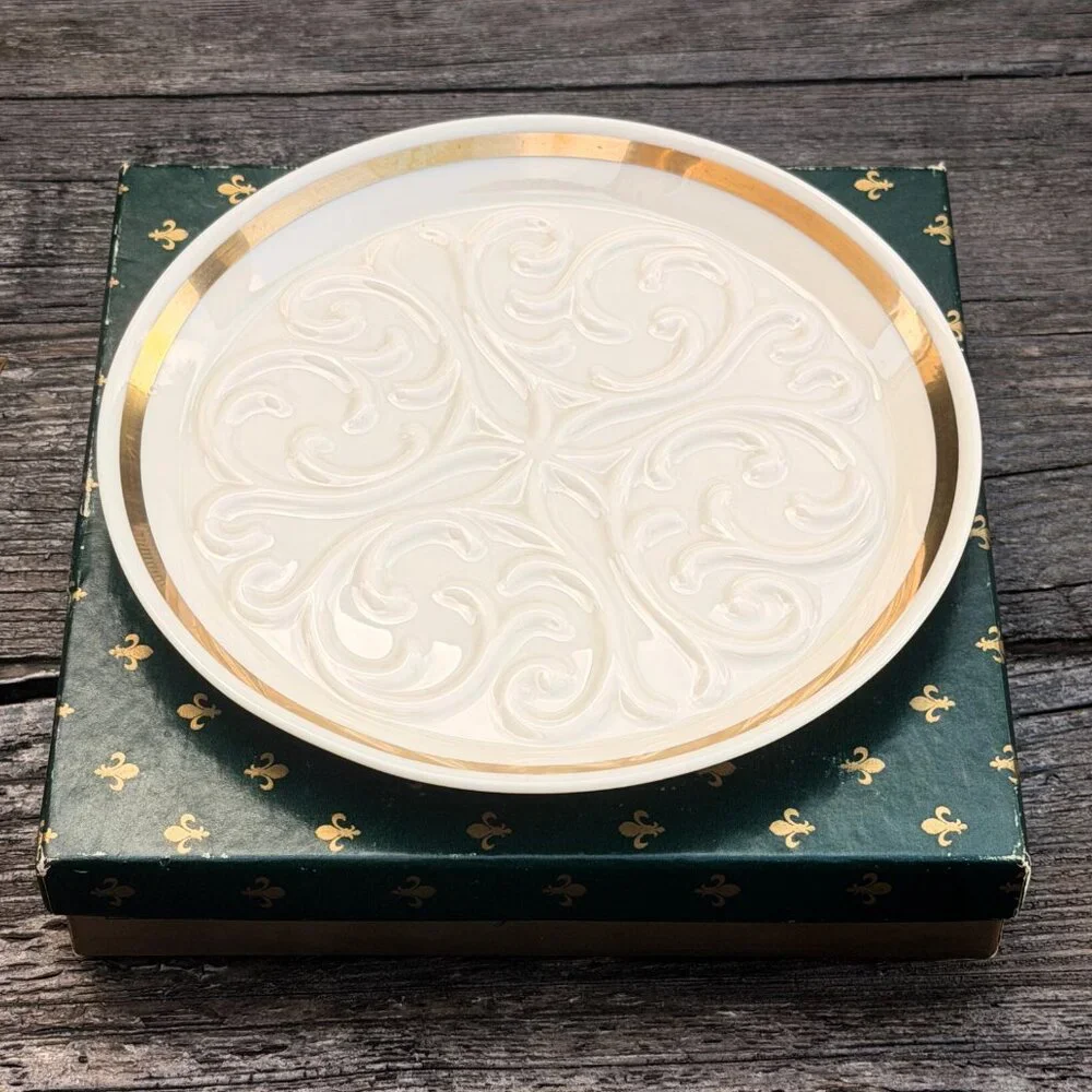Vintage Lenox SEVILLE Collection Wine Coaster Ashtray Ivory 24K Gold Trim W/BOX
